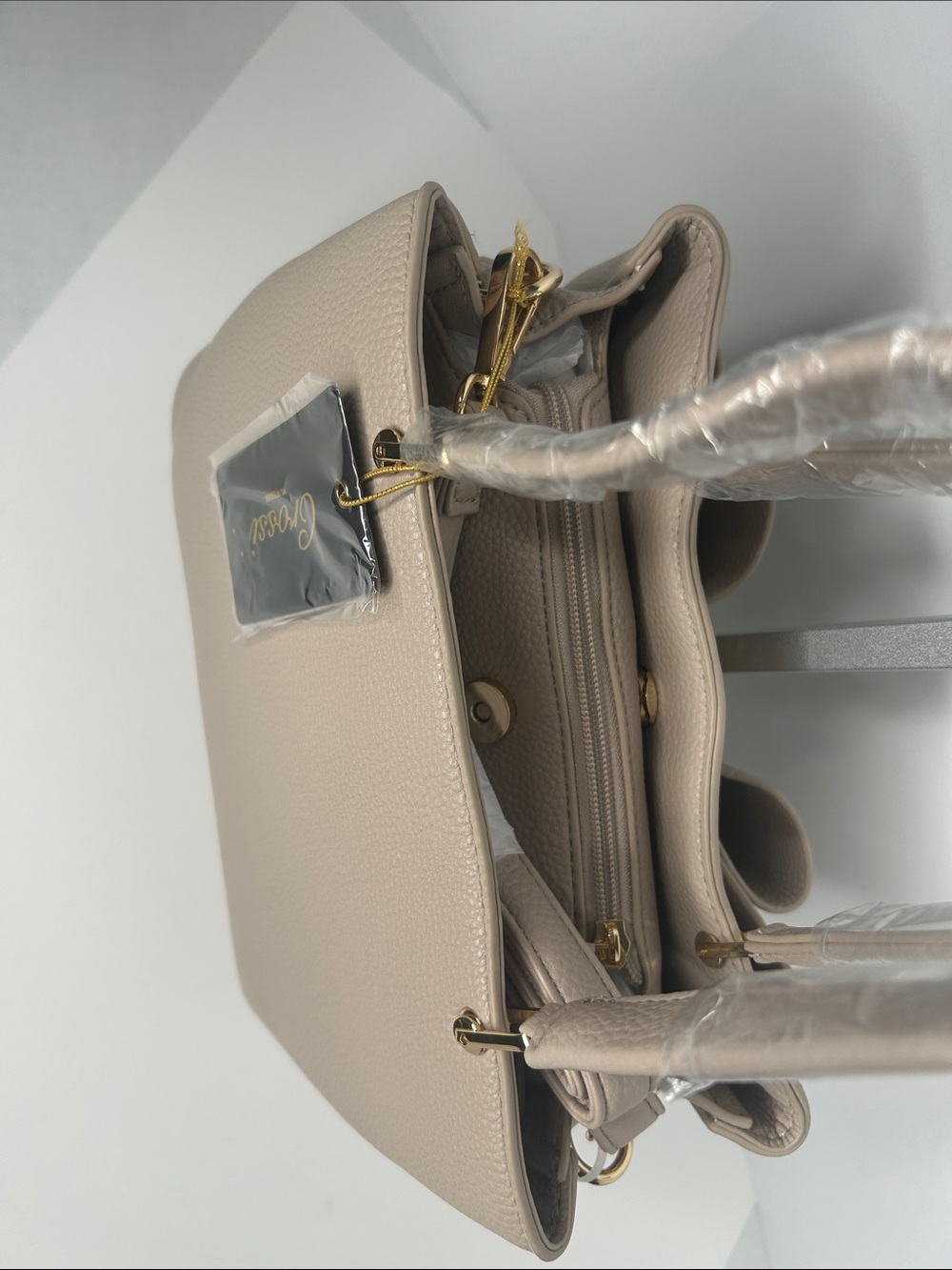 Like Dreams Jesse Bow Bag; Cream/ Taupe Bow Accent Structured Tote Bag - Picture 9 of 11